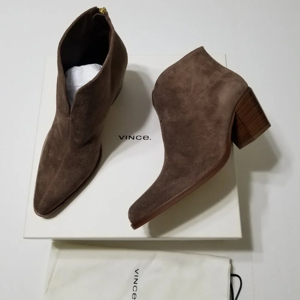 NIB‎ Vince Havana Suede Bootie Ankle Boots in Walnut (Brown)